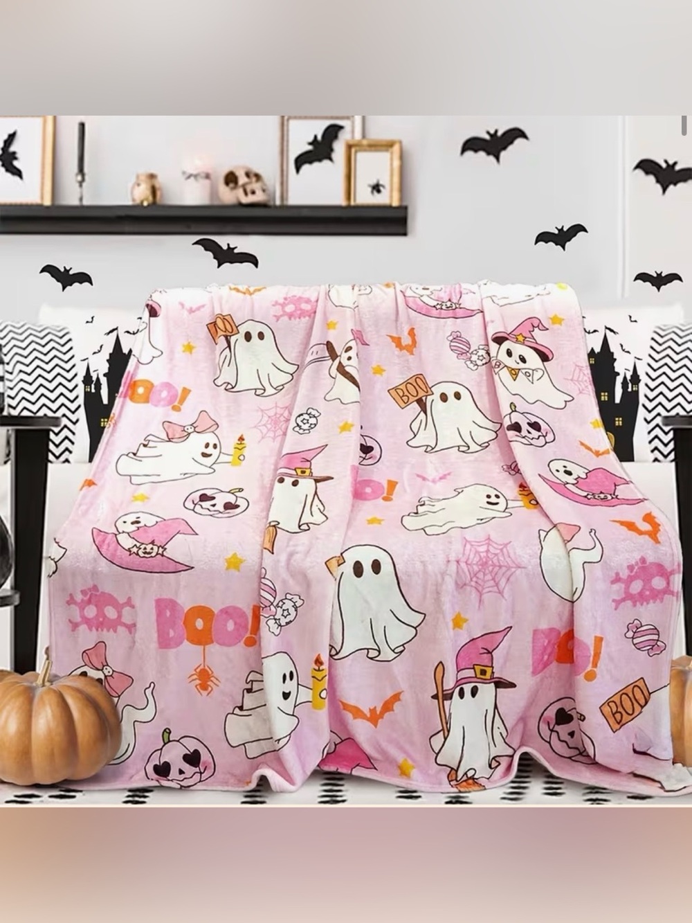 Halloween Ghost Print Blanket - 27”x39”